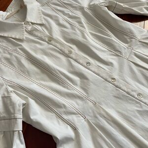 Soft Surroundings Cream Cinch Waist Button Down Shirt Dress Sz 14